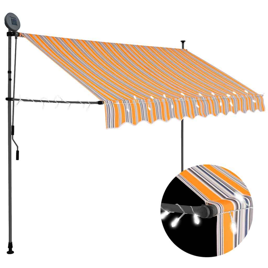 vidaXL Toldo retrátil manual com LED 100 cm azul e branco